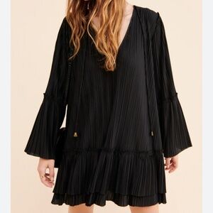 Free People "Can't Help It Mini" black pleated dress